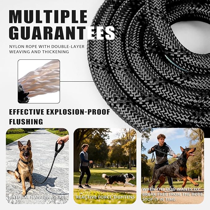 Nylon Dog Leash for Medium Large Dogs, 5-FTReflective Heavy Duty Leash with Comfortable Handle & Poop Bag Dispenser Ring, 1/2 Inch Wide, Secure Reinforcement for Walking (Black, L)