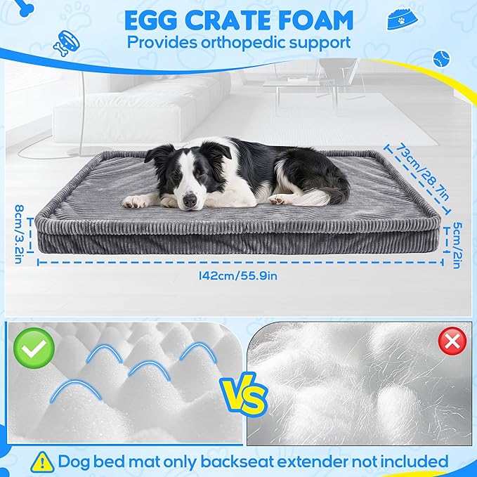 Dog Car Bed, Non-Slip Backseat Extender Pet Mat, Removable Washable Dog Bed for SUVs, Sedans & Trucks, Anti-Slip Travel Bed for Dogs, Easy Clean & Scratch-Proof & Comfort (56"x28.7")