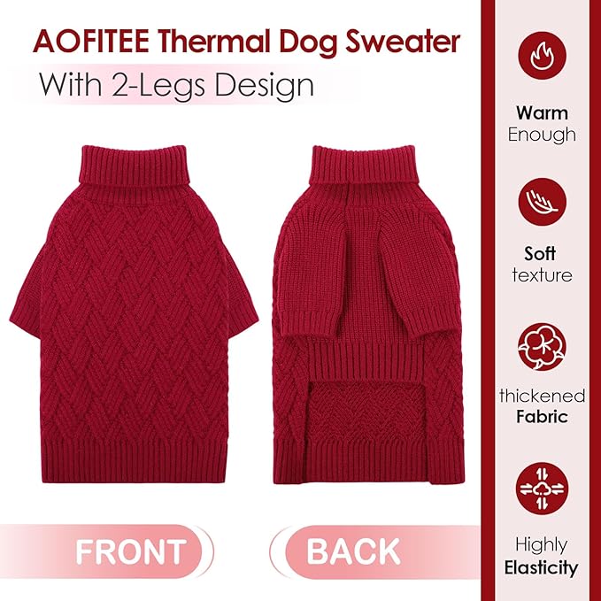 AOFITEE XXL Dog Sweater, Christmas Sweaters for Large Dogs, Warm Turtleneck Dog Sweater for Fall Winter Cold Weather, Solid Dogs Knit Sweatshirt for Golden Retriever, Labrador, Doberman (Red, 2XL)