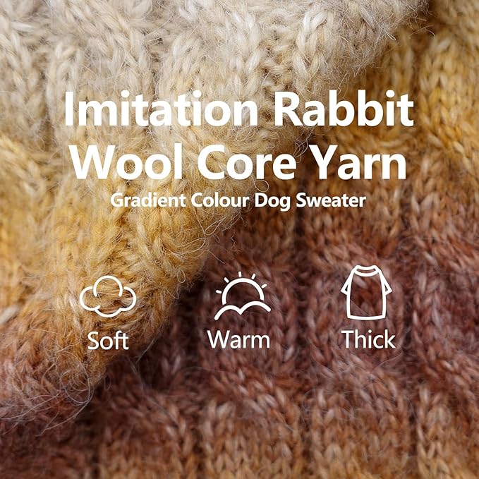 KYEESE Dog Sweater Thick Cable Knit Pet Sweater Gradient Color Small Dog Sweater Fuzzy Warm with Sleeves, Brown, X-Small