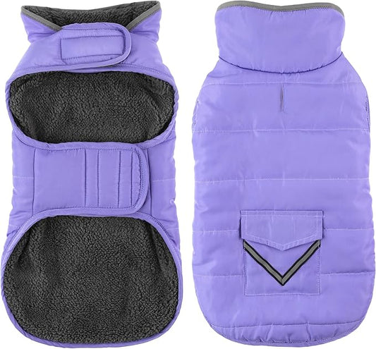 Dog Coat, Waterproof Dog Winter Jacket with Pocket, Reflective Adjustable Pet Snow Vest, Warm Cozy Fleece Sweater for Small Medium Extra Large Dogs - Light Purple, 2XL