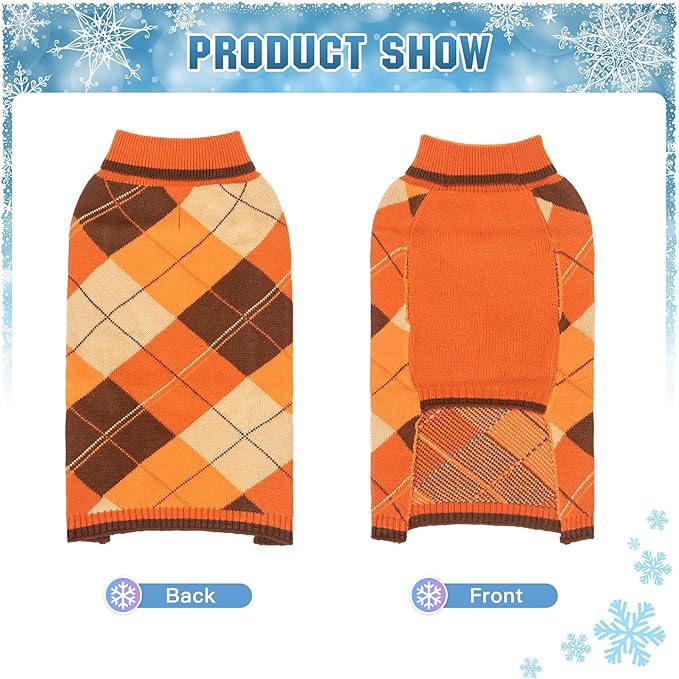 KOOLTAIL Fall Dog Sweater Pet Knitted Clothes - Thanksgiving Classic Plaid Pullover Turtleneck Dog Sweaters with Leash Hole, Thick Cold Weather Pet Outfits for Small Medium Large Dogs Cats Puppy, S