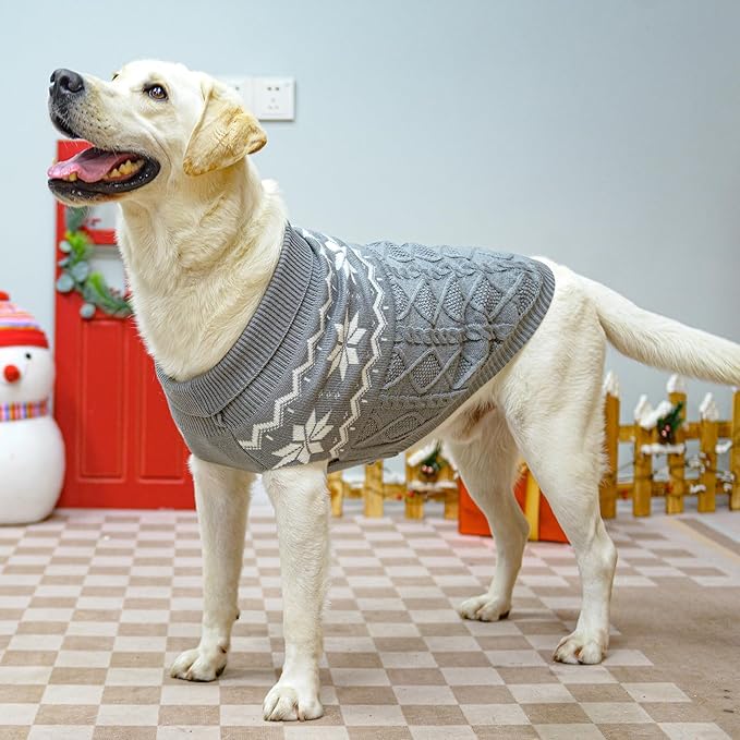 Warm Winter Pink Dog Sweater - Cold Weather Pet Clothes for Small Medium Large Dogs Indoor Outdoor, Soft Classic Knit Puppy Apparel Coat, Grey, ML