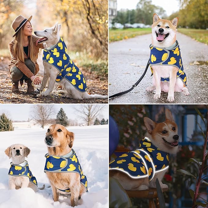 Dog Rain Coat for Large Dogs Waterproof Hooded Rain Jacket with Reflective Strips Leash Hole & Poncho Adjustable Fit (Duck,XL)