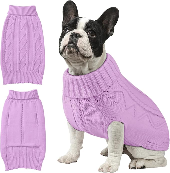 Dog Sweaters for Small Medium Large Dogs Girl, Soft Warm Turtleneck Pup Dogs Shirt, Double Knitting Collar for Outdoor Playing, Warm Dog Clothes (L,Purple)