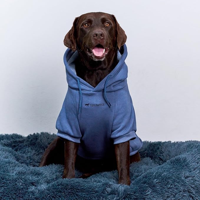 Tuff Pupper Dog Hoodie | Premium Quality 100% Organic Cotton | Ultra Soft Interior for Superior Comfort | Elastic Cuffs & Drawstring for Warmth | Stretch Fit Suitable for All Breeds (Blue, XXL)