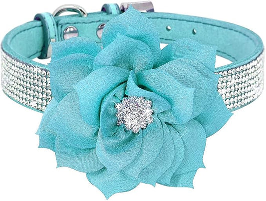 Serijoars Small Dog Collar with Rhinestone Crystal Diamond Colorful Bling Girl Puppy Cat Collars (L, Light Blue6)
