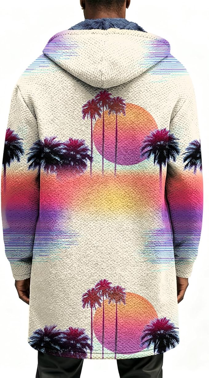 LIZALIG Long Hooded Cardigan Men Japanese Art Style Fashion Cool Graphic Coats Winter Warm Lined Fleece Jacket