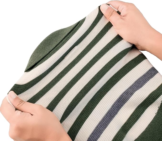 Small Dog Sweater, Knitted Striped Pullover Dog Clothes for Cold Weather, Thick Warm Cozy Stretchy Sweater for Chihuahua, Bulldog, Dachshund, Pug(Green & White Strip, L)