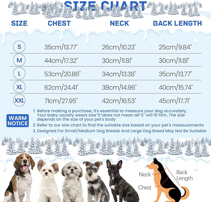 BRKURLEG Blue Dog Winter Coat, Cozy Winter Dog Jackets, Small Dogs Coat with Harness, Onesie Body Warm Puppy Christmas Jacket, Pet Reflective Cold Weather Jackets, Puppy Four-Legged Puffer Coats,L