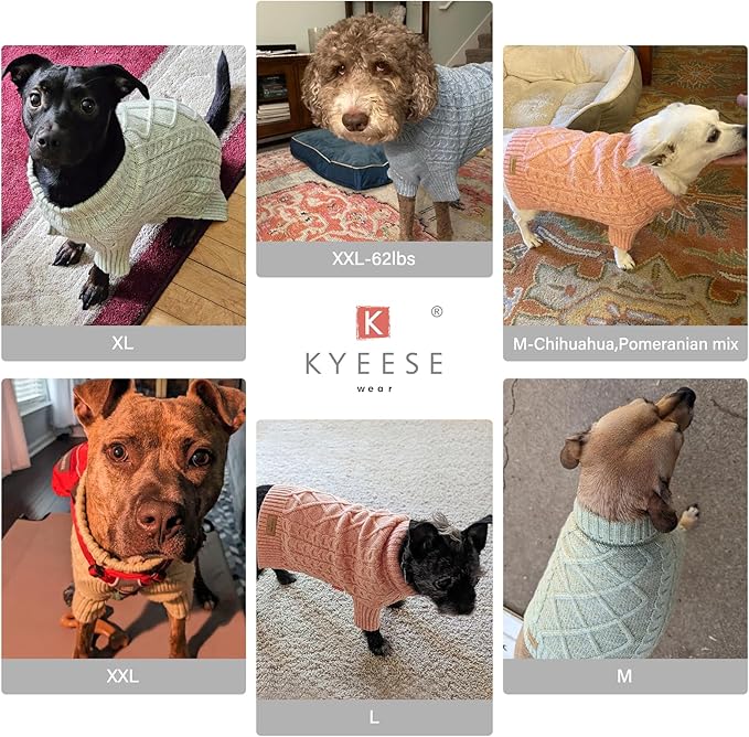 KYEESE Dog Sweater Soft Pet Sweater Warm Dog Coats with Long Sleeve Classic Knitwear Dogs Clothes, Turtleneck Small Dogs Sweater for Cold Weather, Green, X-Small
