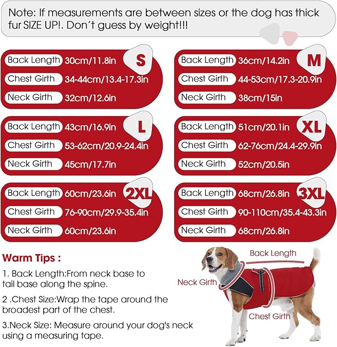Nanaki Warm Fleece Lined Furry Collar Winter Coats Jackets Vests for Dogs, Waterproof Reflective Dog Snowsuit with Leash Hole Outdoor Walking Hunting, Easy On Pullover Medium Dog Puppy Coat Red XL