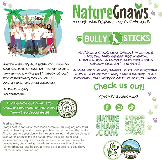 Nature Gnaws Large Bully Sticks for Dogs 5-6" (3 Count) - Thick Long Lasting for Aggressive Chewers and Large Dogs - Natural Beef Dog Chew Bones