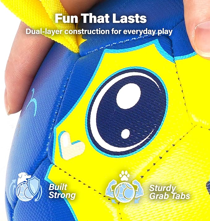 Race&Herd 9" Jolly Soccer Ball for Dogs - Tough Durable Dog Ball Toy with Straps, Pet Bouncy Herding Balls for Dogs, Floating Dog Balls with Tags for Water Fetch (BaaBaaBall, Daddy Sheep)