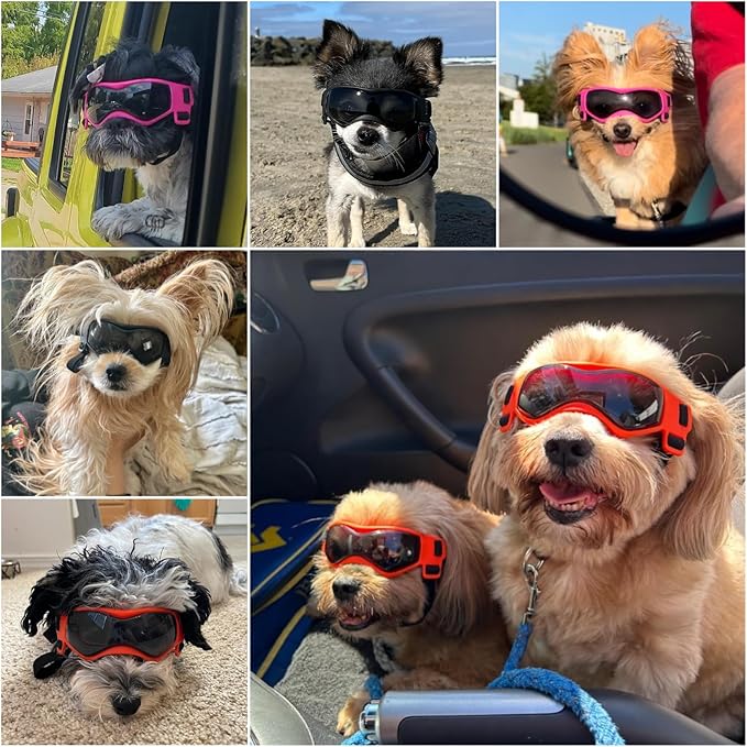 Dog Goggles Small Breed, Dog Sunglasses Small Breed Dog Eye Sun Light Protection, UV Protection Goggles for Dog with Adjustable Straps, Small Orange