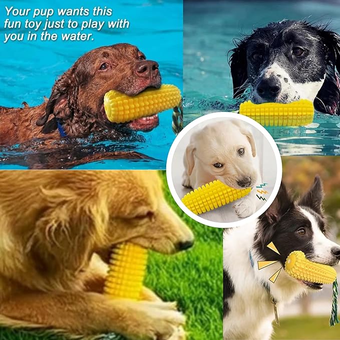 Squeaky Corn Dog Toy – Interactive Rubber TPR Chew Toy – Teeth Cleaning, Fetch & Tug – Water Float, Indoor & Outdoor Play – for Small, Medium & Large Dogs, Puppies & Seniors – Tail Town