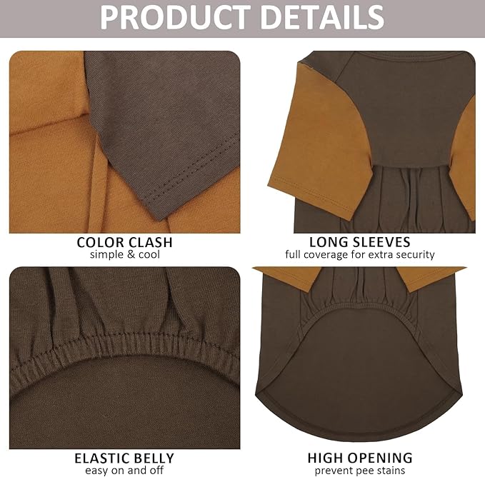 2 Pack Dog Shirt for Large Dogs XXL - Lightweight Breathable Cotton Tees, Freedom of Movement Prevents Overheating Clothes for Border Collie, Pitbull, Boxer, Hiking, Play, Casual Wear, Brown