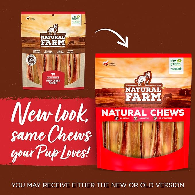 Natural Farm Bully Slices (4-6 Inch, 16 Oz.), Beef Cheek Chips from Grass-Fed Cows, Non-GMO, Grain-Free, Natural Long-Lasting Dog Chews for Small, Medium & Large Dogs, Great Rawhide Alternative