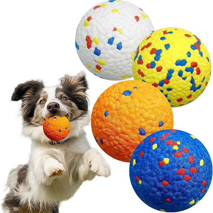 [4 Pack]E-TPU Dog Balls, 3.15'' Indestructible Tennis Balls for Dogs, Durable Bouncy Dog Toys for Aggressive Chewers, Teething Cleaning Chew Toys, Water Toy Fetch Ball for Large Medium Dog and Puppies