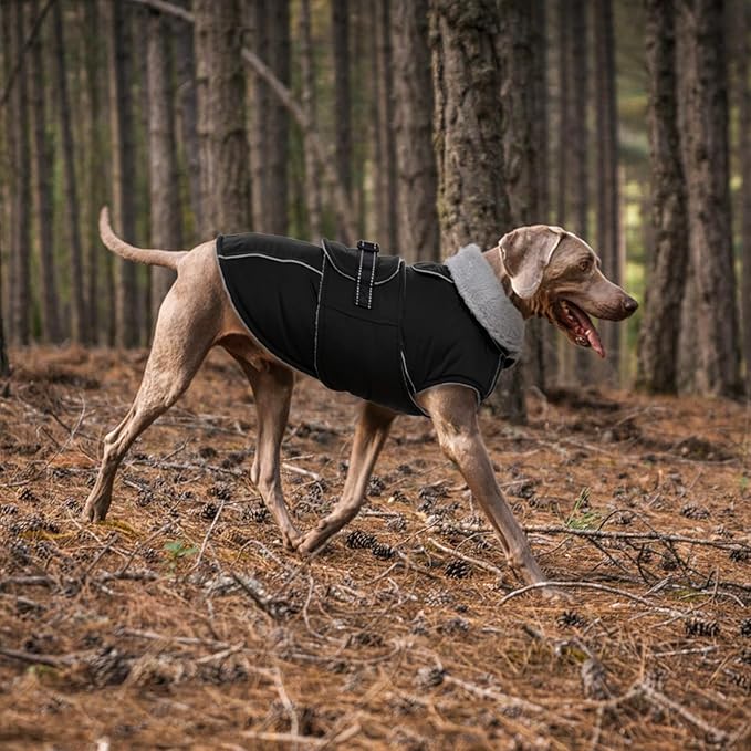 Lelepet Warm Dog Coat Reflective Dog Fleece Vest Waterproof Jacket Windproof Winter Cold Weather Coats with Adjustable Buckle Jackets for Large Dogs, Black, L
