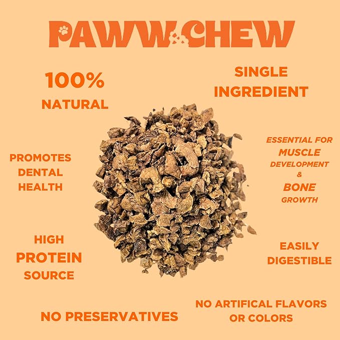 PAWW CHEW Beef Lung Dog Treats, 100% Natural, Single Ingredient, (1 Pound) Made in The USA, Dried & Dehydrated, High Protein, High Value Dog Training Treats, Grain Free, Low-Odor Free for All Breeds