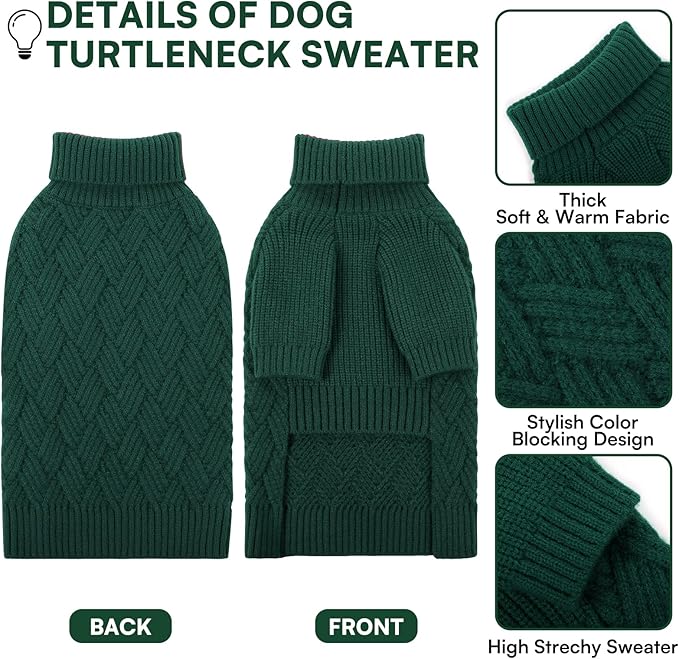 KOESON XL Dog Sweater for Large Size Dogs, Turtleneck Extra Large Sweater for Dogs Girl Boy, Warm Large Dog Sweaters for Christmas, Soft Doggie Winter Knitwear with Sleeves, Green, XLarge