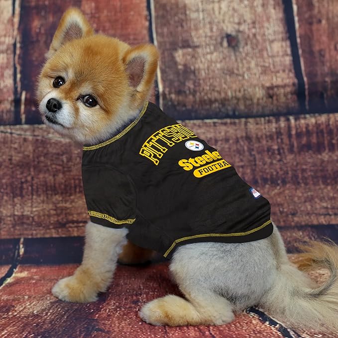 NFL Pittsburgh Steelers Dog T-shirt Medium. - Licensed Shirt for Pets Team Colored with Team Logos- Premium Stretchable Materials for the comfort of your Dog & Cat