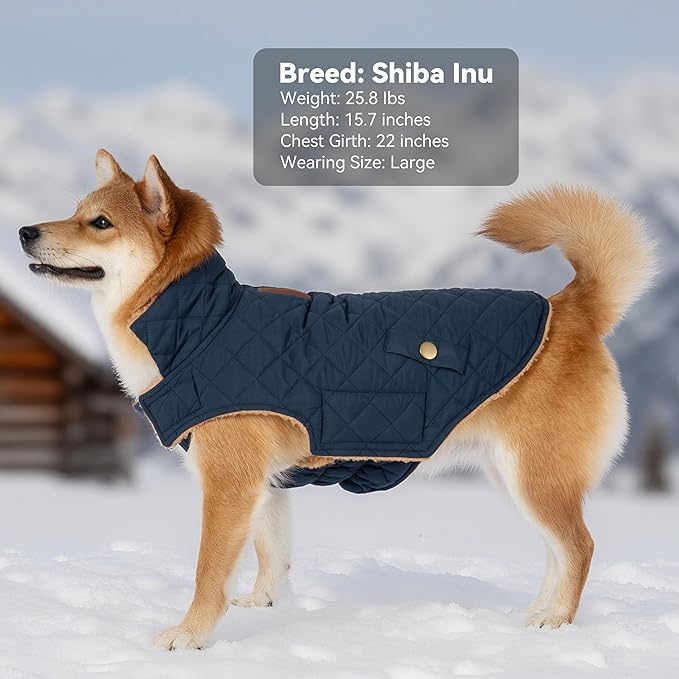 Dog Winter Coat, Dog Jacket with Warm Fleece Lined, Waterproof Windproof Dogs Cold Weather Coats Clothes for Puppy Dogs Snowsuit with Leash Hole, Navy Small