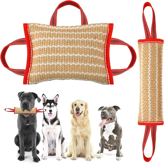 Libima 2 Pcs Dog Pillow Tug Toy Dog Pillow with Strong Handles Tug of War Training Tools Toy Linen Pad for Puppy Young Small Medium Pets Interactive Play Training