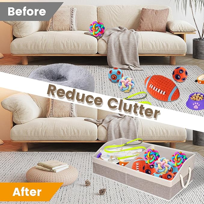 Large Dog Toy Basket With Handle, Foldable Dog Toy Box for Living Room Area, 28.5" Basket for Dog Toys, Clothes, Organizers and Storage with Hard Board, Anti-slip for Pet Toys (Brown, Large)