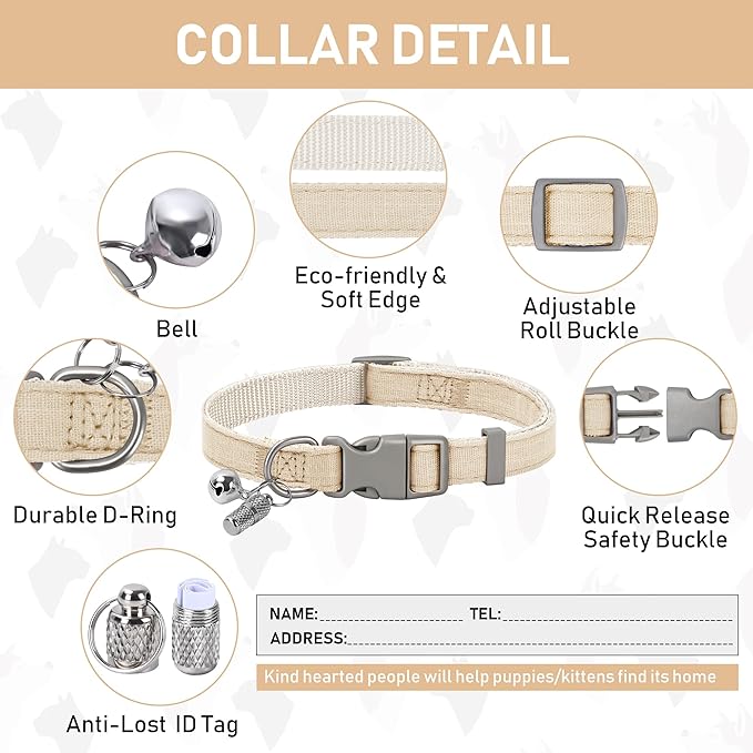 GAMUDA Small Pet Harness Collar and Leash Set, Step in No Chock No Pull Linen Fabric Soft Mesh Dog Vest Harnesses Reflective for Dogs Puppy Cats Kitten Rabbit (Khaki, XXS)