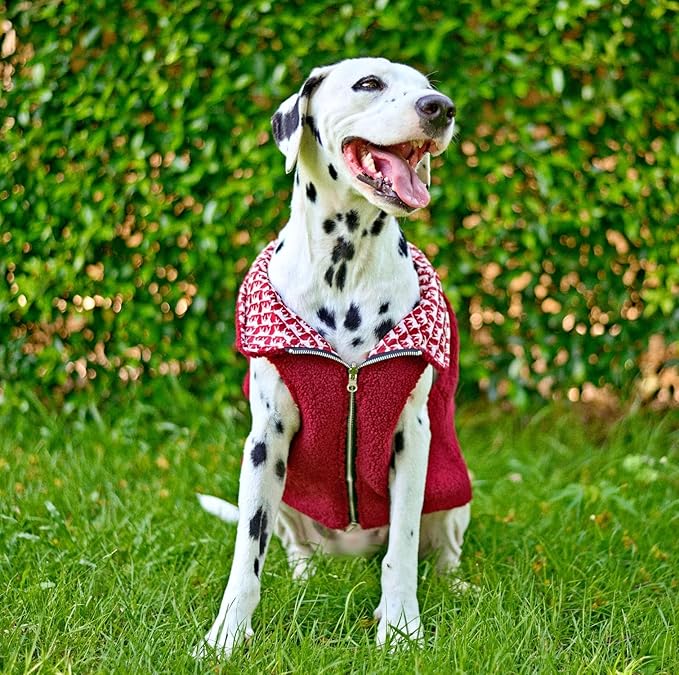 Tuff Pupper Reversible Fleece Sweater Vest for Dogs | Lightweight Comfortable Insulated Jacket | Front Zip Closure | Machine Washable | Built-in Leash Hole | Sizes for All Breeds (Medium, Red)