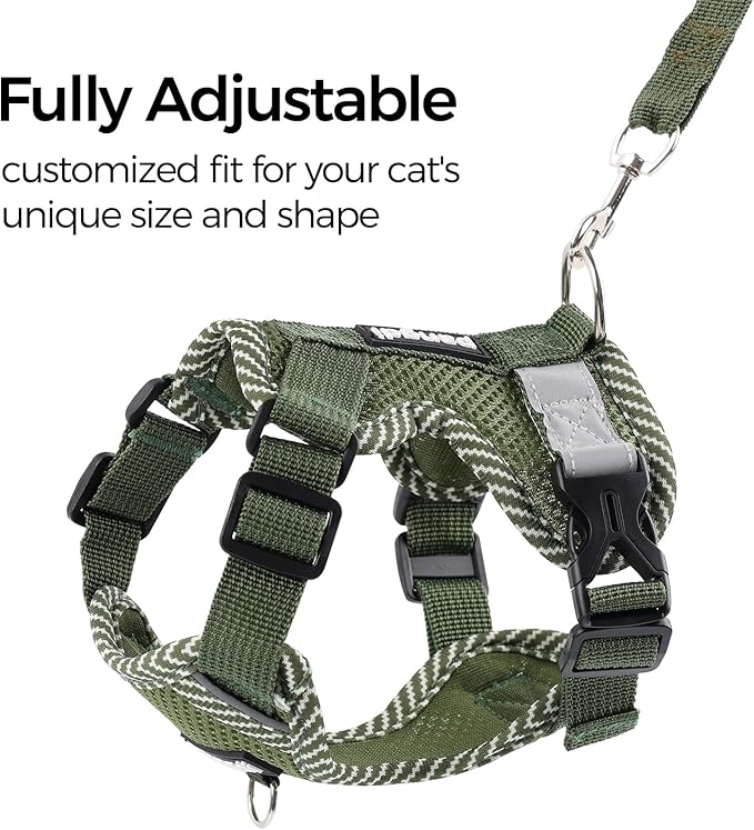 Cat Harness and Leash Escape Proof Extra Large Kitten Harness Maine Coon Cat Vest for Walking Travel, Dark Green, XL