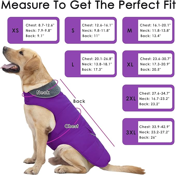 Dog Coat, Waterproof Dog Winter Jacket with Pocket, Reflective Adjustable Pet Snow Vest, Warm Cozy Fleece Sweater for Small Medium Extra Large Dogs - Purple, 3XL