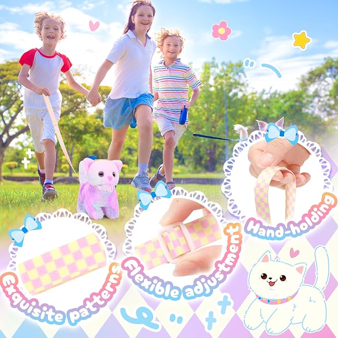 Tagitary Plush Toys Cat for Kids,Interactive Electronic Cat Toys That Can Move,Meow and Wag Tail,Stuffed Toys for Kids with Leash,Easter Christmas Birthday Gift for Toddlers Kids