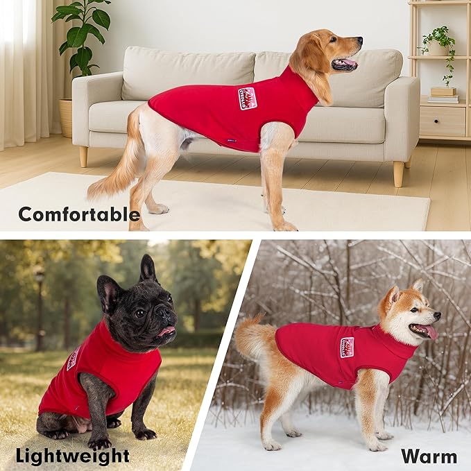 cyeollo Fleece Dog Sweater, Turtleneck Dog Sweatshirt Stretchy Pullover Fleece Vest Warm Winter Fall Clothes for Small Dogs Boy Girl Pet Apparel, Red M