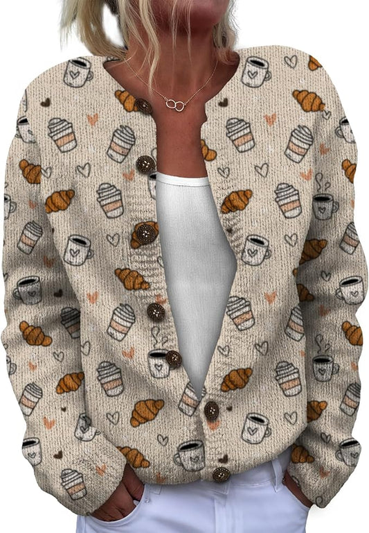 Sweater for Women Trendy Open Front Cardigan Fall Cardigan Sweaters for Women Crewneck Long Sleeve Outfits Fashion