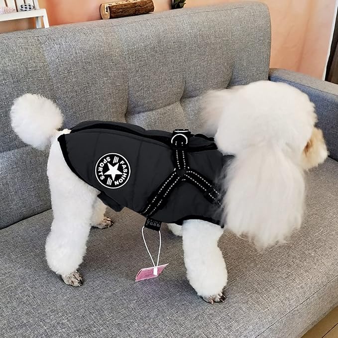 Aiboria Dog Coat for Winter Waterproof Dogs Jackets Windproof Fleece Small Dog Vest Harness Winter Padded Pet Black S