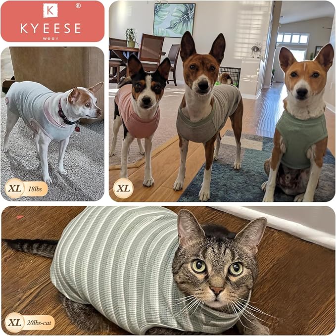 KYEESE 2Pack Waffle Dog Shirts for Small Dogs Stretchy T-Shirts Lightweight Tank Top Sleeveless Striped Vest Breathable Pet Tee, X-Large, Green+Striped