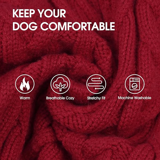 IECOii Girl XXL Dog Sweater Dress, Cozy Cable Knit Dog Sweater for Large Dogs Girl, Red,XXLarge, 2XL Pet Pullover Knitted Dress for Winter, Turleneck with Sleeve, Warm Sweaters for Female Pitbull