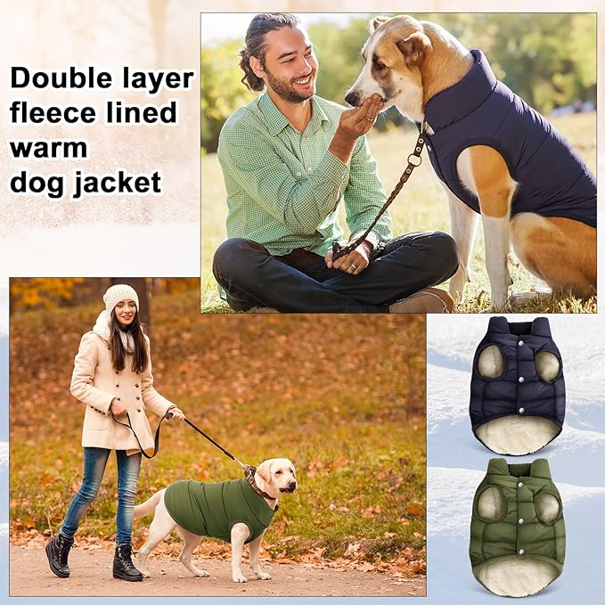 Syhood 2 Pieces Dog Jacket 2 Layers Fleece Lined Dog Jacket Warm Soft Windproof Small Pet Coat for Winter Cold Weather(L,Navy,Green)