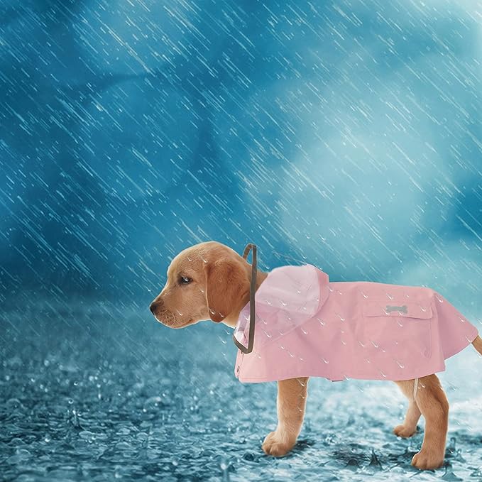 Dog Raincoat,Waterproof Rain Poncho with Hoodie, High Reflective Adjustable Pet Rain Jacket with Leash Hole for Small Medium and Large Dogs (Pink, X-Small)
