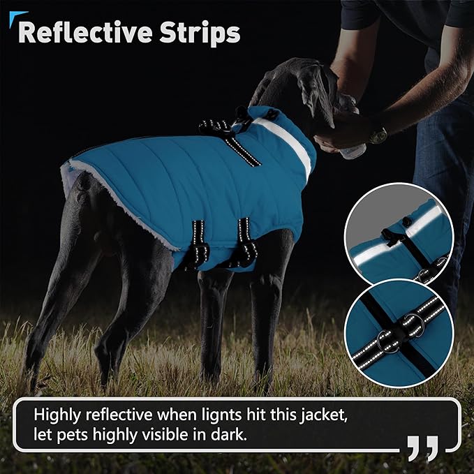 Dogcheer Dog Coat with Harness, Waterproof Dog Jacket Adjustable Pet Winter Coat with Zipper, Christmas Puppy Snow Jacket Fleece Sweater for Small Medium Large Dogs - Sky Blue XS