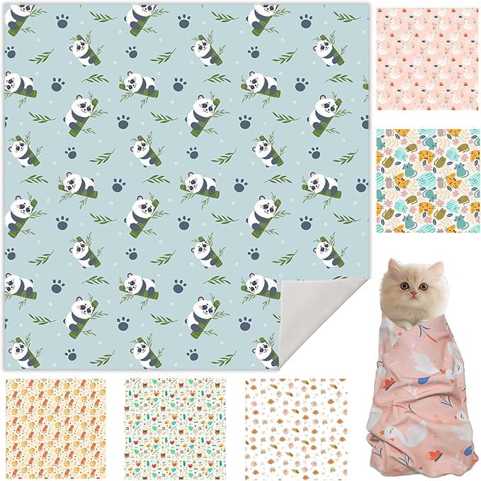 17.7" Cat Grooming Wrap, Cat Wrap for Cutting Nails, Self-Adherent Fabric Wrap for Cats, Anti-Scratch, Anti-Escape, Multifunctional Swaddle Wrap Pet Tool (Panda, Medium)