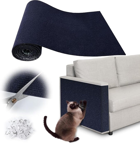 Cat Scratch Furniture Protector - 138" x 15.8" Trimmable Self-Adhesive Cats Claws Scratch Pads, DIY Cat Climbing Couch Protector for Scratch Post Cat Tree Replacement Indoor (Dark Blue)