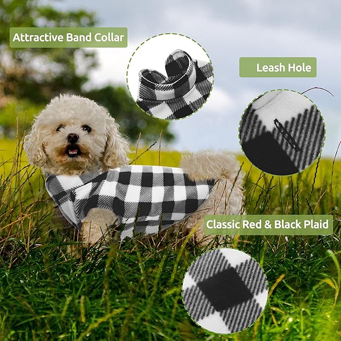 Kama Bridal Dog Spring Autumn Winter Coat Pullover Fleece Vest for Cats & Dogs - Thin Sweater, Black & White Plaid (L)