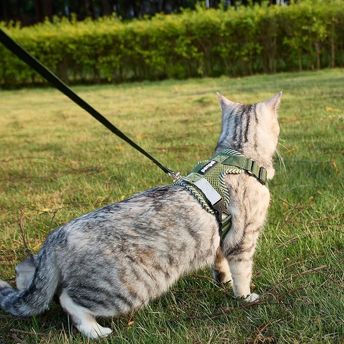 Cat Harness and Leash Escape Proof Large Kitten Harness Ragdoll Cat Vest for Walking Travel, Dark Green, L