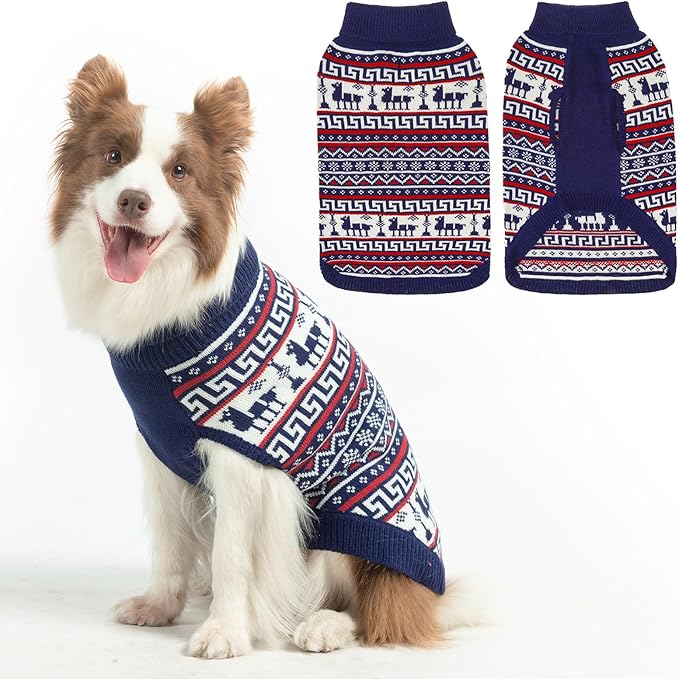 SCENEREAL Turtleneck Dog Sweater for Small Medium Large Dogs Girls Boys, Knit Pet Pullover Puppy Clothes Cold Weather Coats, Holiday Outfits Sweatshirt for Christmas, Navy L