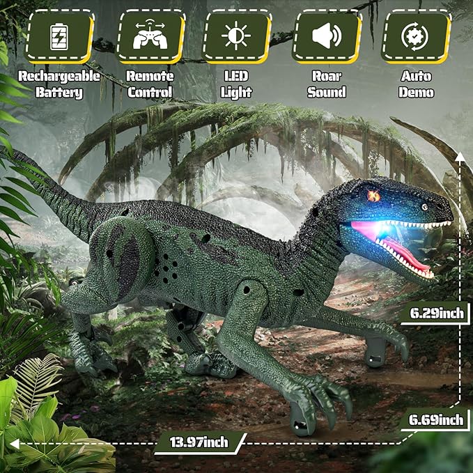 Dinosaur Toys for Kids 3-5, 5-7, 8-12, 2.4GHz Remote Control Dinosaur with Walking, Realistic Sounds, Demo Mode, Rechargeable Jurassic Toys for Birthdays, Parties, Children’s Day