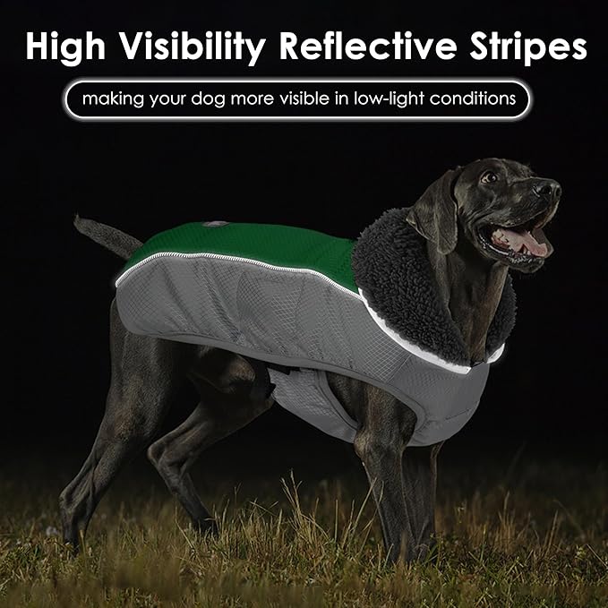 Dog Coat, Waterproof Ripstop Dog Winter Jacket with Leash Hole, Reflective Adjustable Warm Pet Fleece Snow Sweater for Small Medium Large Dogs - Green, M